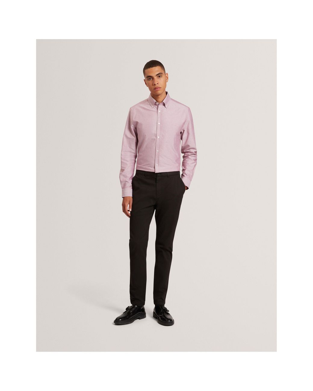 Ted Baker Pink Long-Sleeve Oxford Plain Shirt for men
