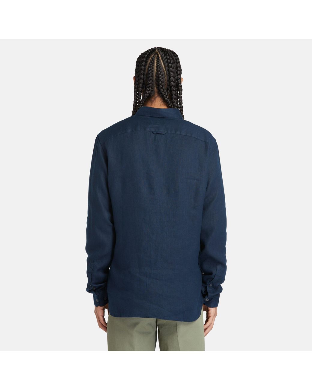 Timberland Blue Mill Brook Linen Leaf Long-Sleeve Plain Shirt for men