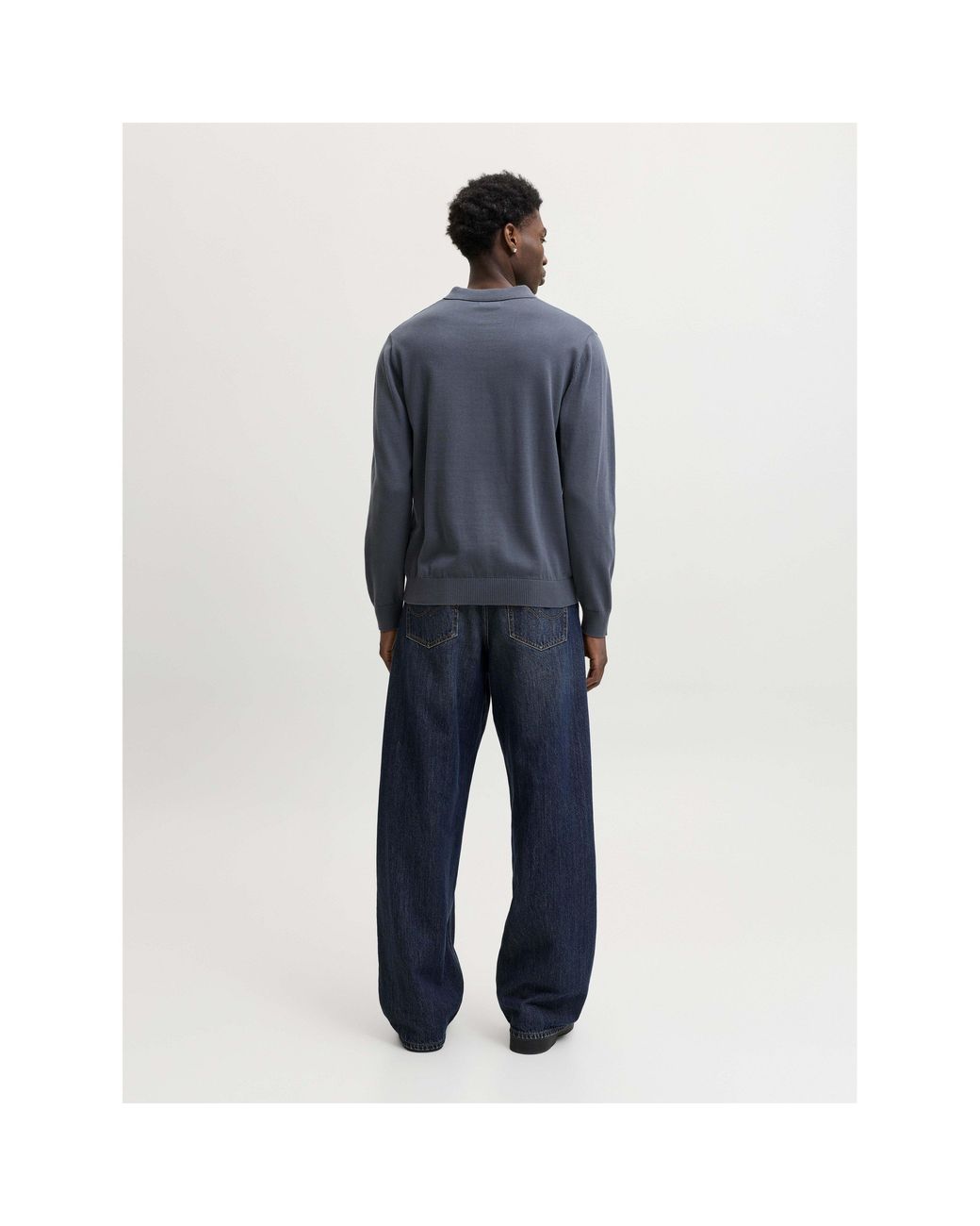 Jack & Jones Blue Basic Cotton Long-Sleeve Polo for men