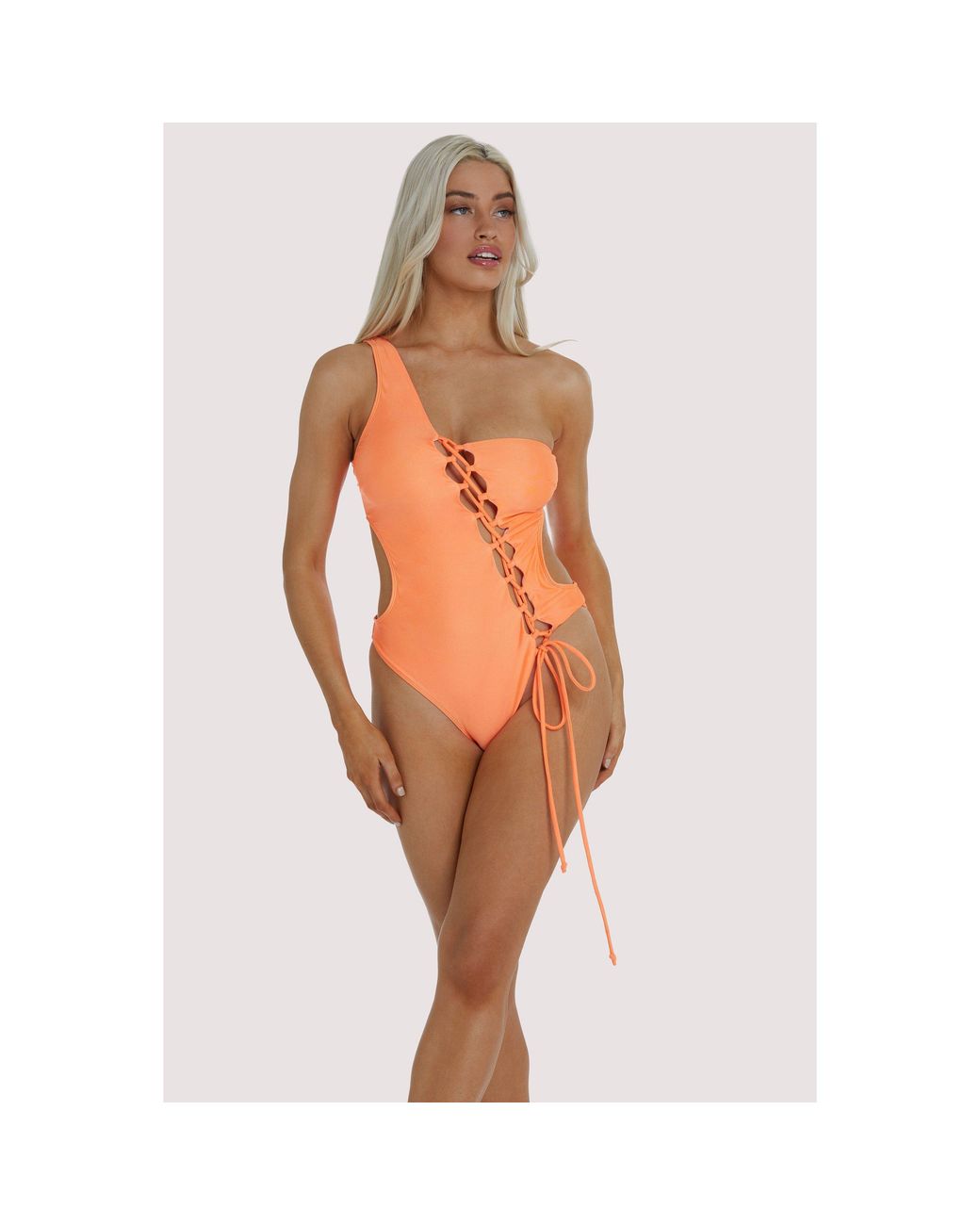 Wolf & Whistle Orange Gianna Lattice Swimsuit