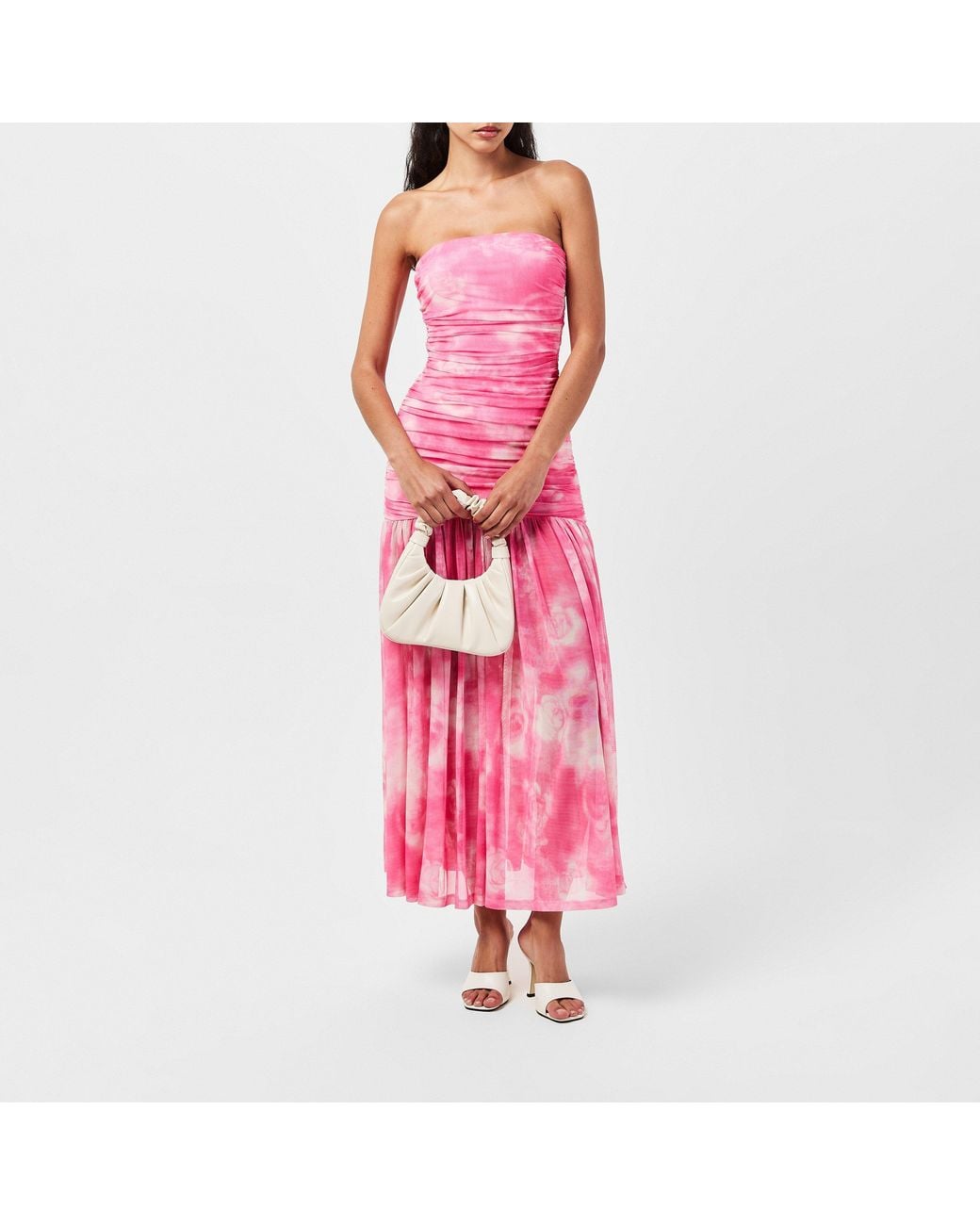 Bardot Pink Solana Strapless Tie Dye Ruched Maxi Dress
