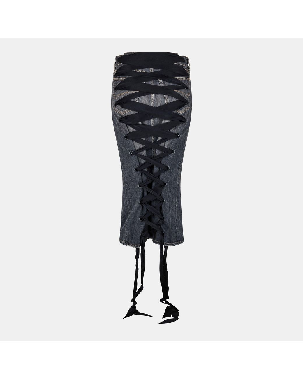 Balenciaga Gray Lace-Up Denim Skirt