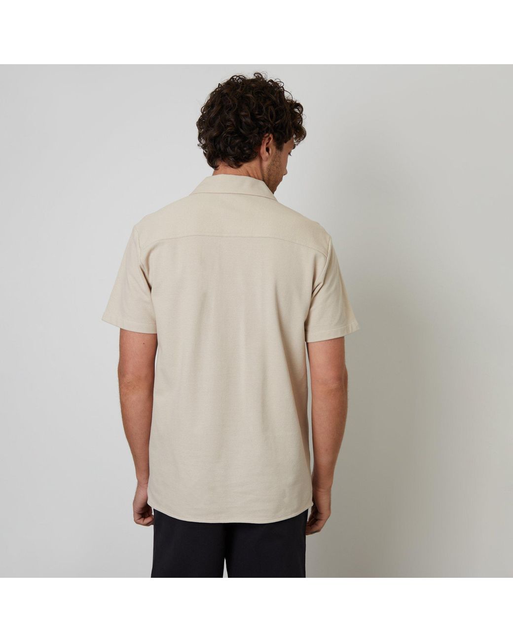 Threadbare Natural Cotton Pique Revere Collar Short Sleeve Shirt for men