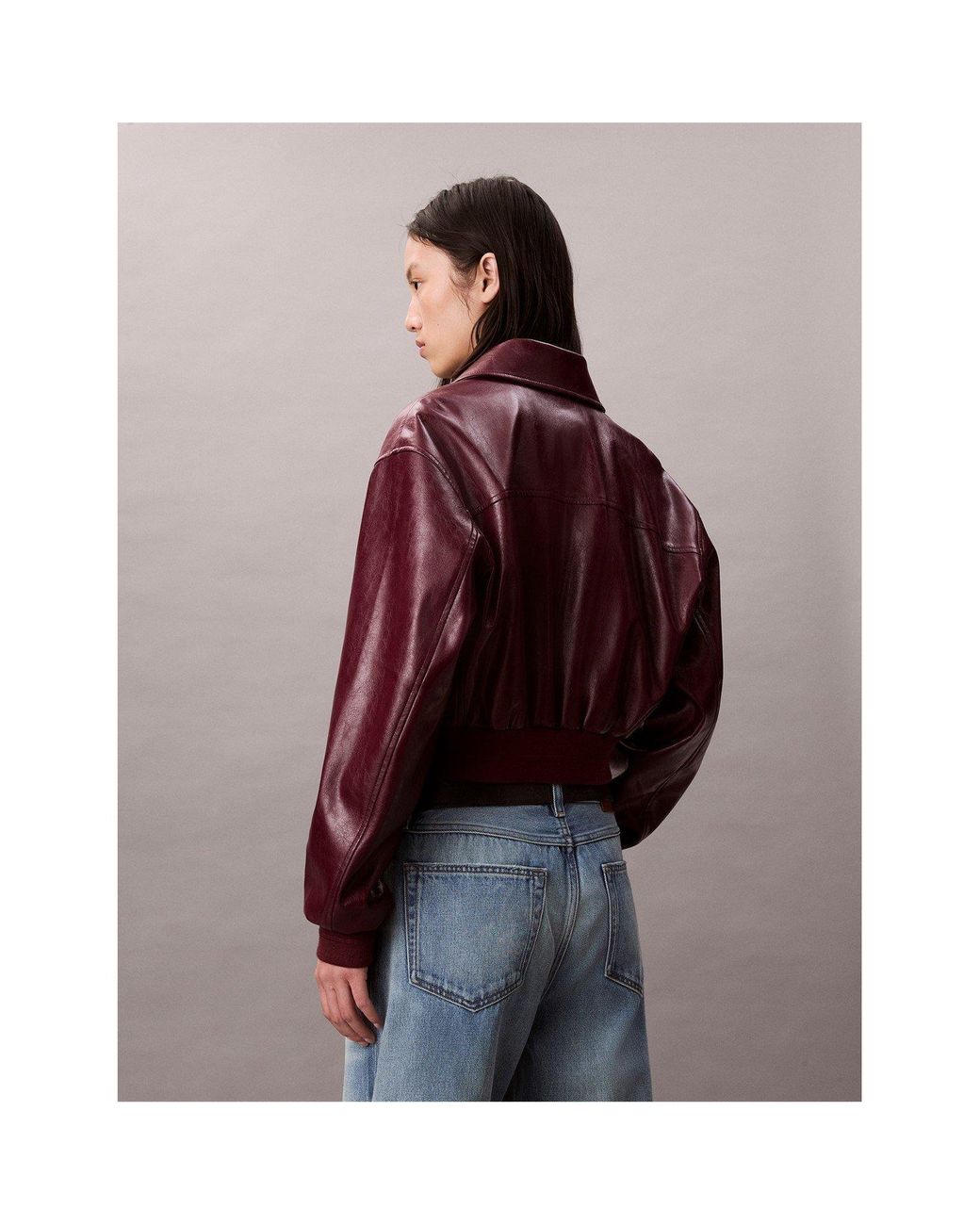 Calvin Klein Brown Cropped Faux Leather Jacket