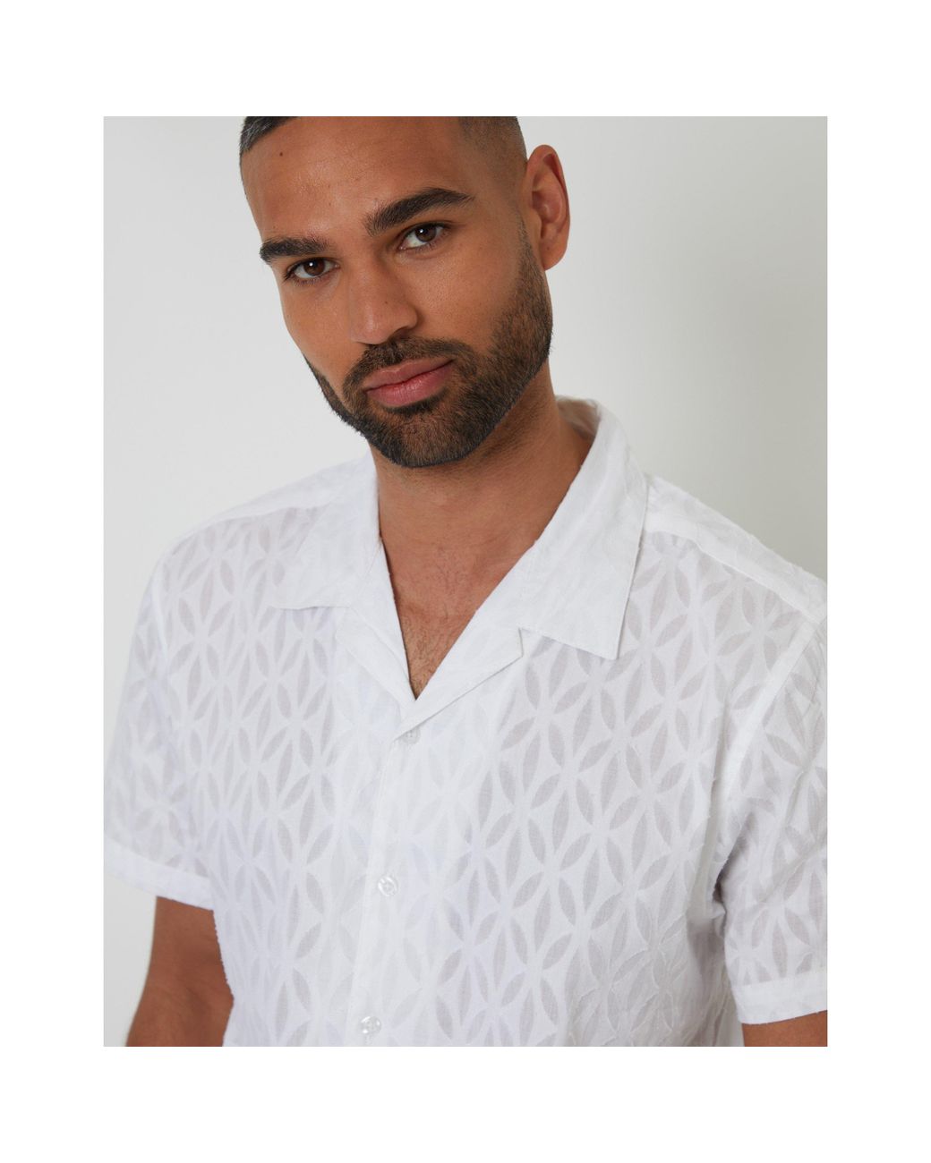 Threadbare White Short-Sleeve Bowling Shirt for men