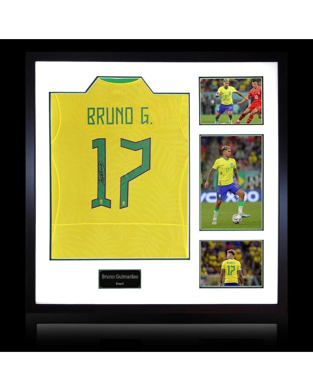 The Fan Cave Black Bruno Guimaraes Signed Brazil Shirt Elite Frame