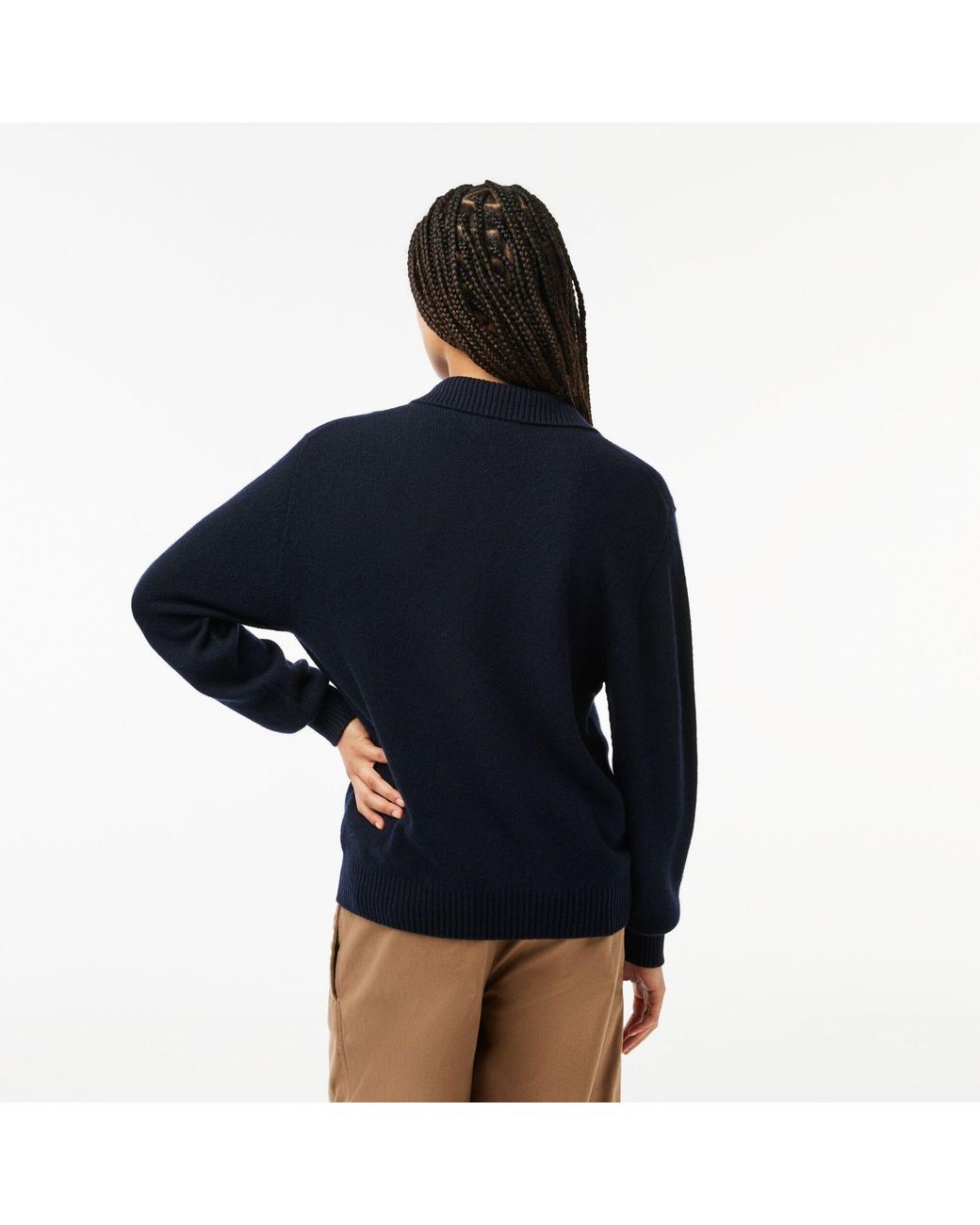 Lacoste Blue Crocodile Logo Collared Neck Long Sleeve Sweater