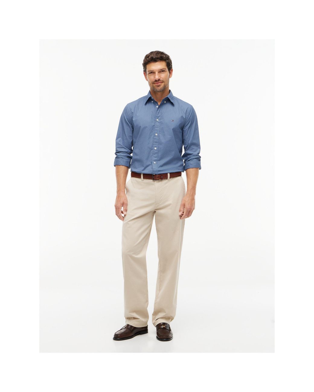 Tommy Hilfiger Blue Cotton Long-Sleeve Geometric Print Shirt for men