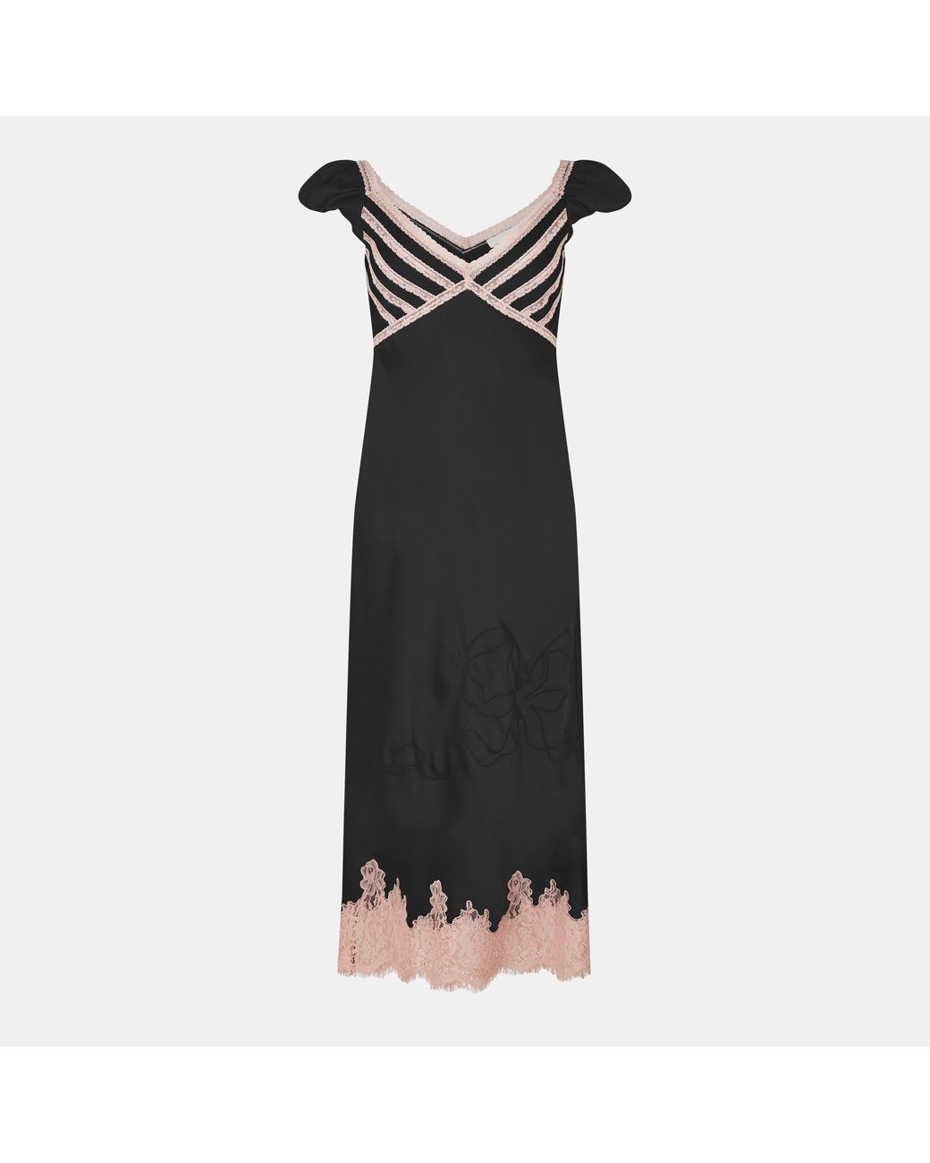 LoveShackFancy Black Brinkley Satin Midi Dress