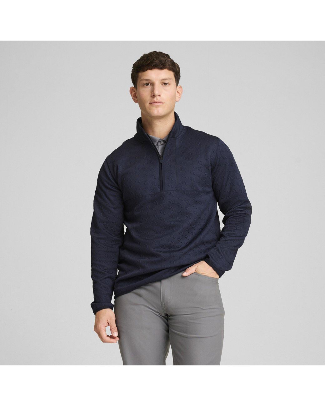 PUMA Blue Jac 1/4 Zip Long Sleeve Performance Polo Shirt for men