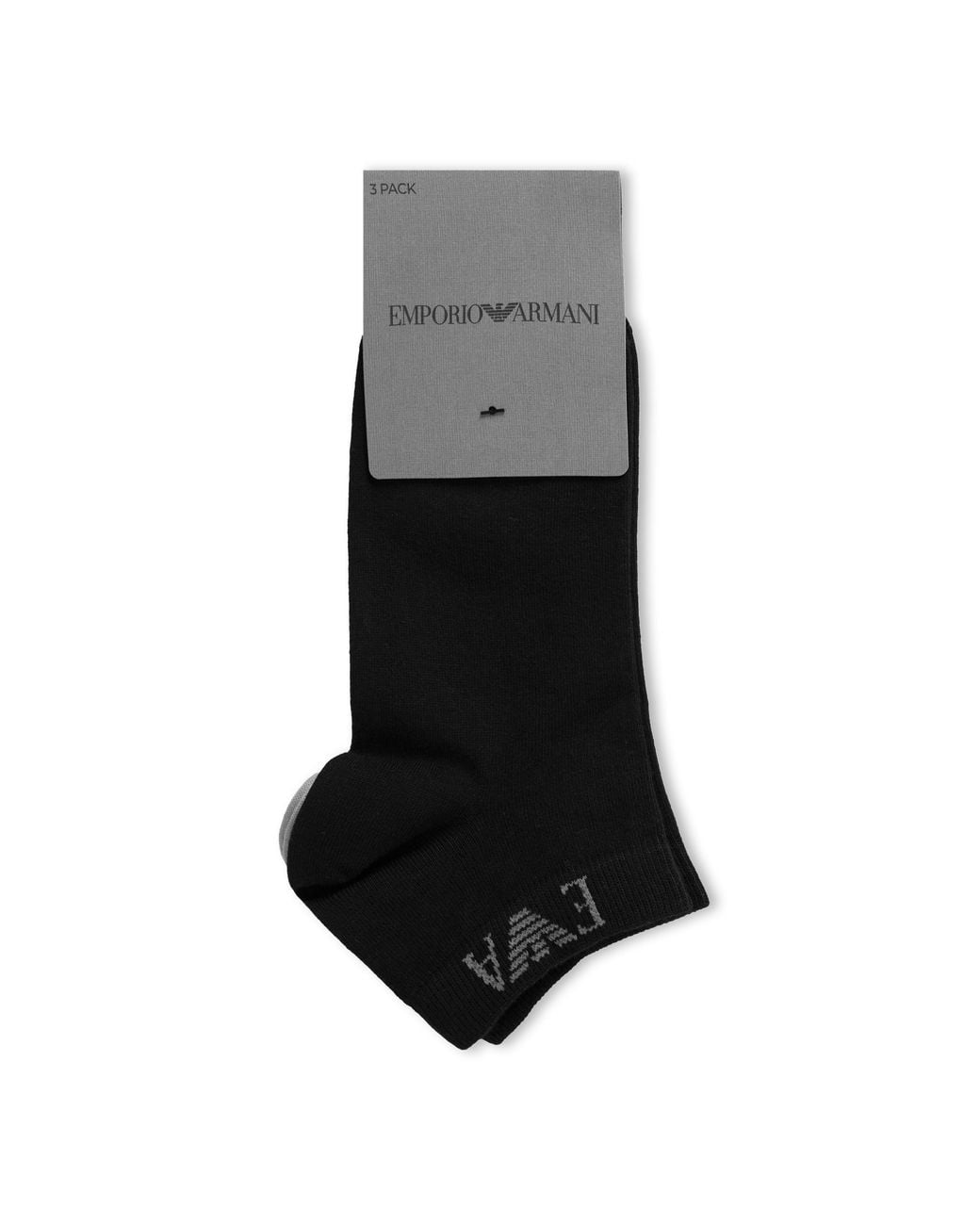 Emporio Armani Black Monogram Cotton Ankle Socks 3-Pack for men