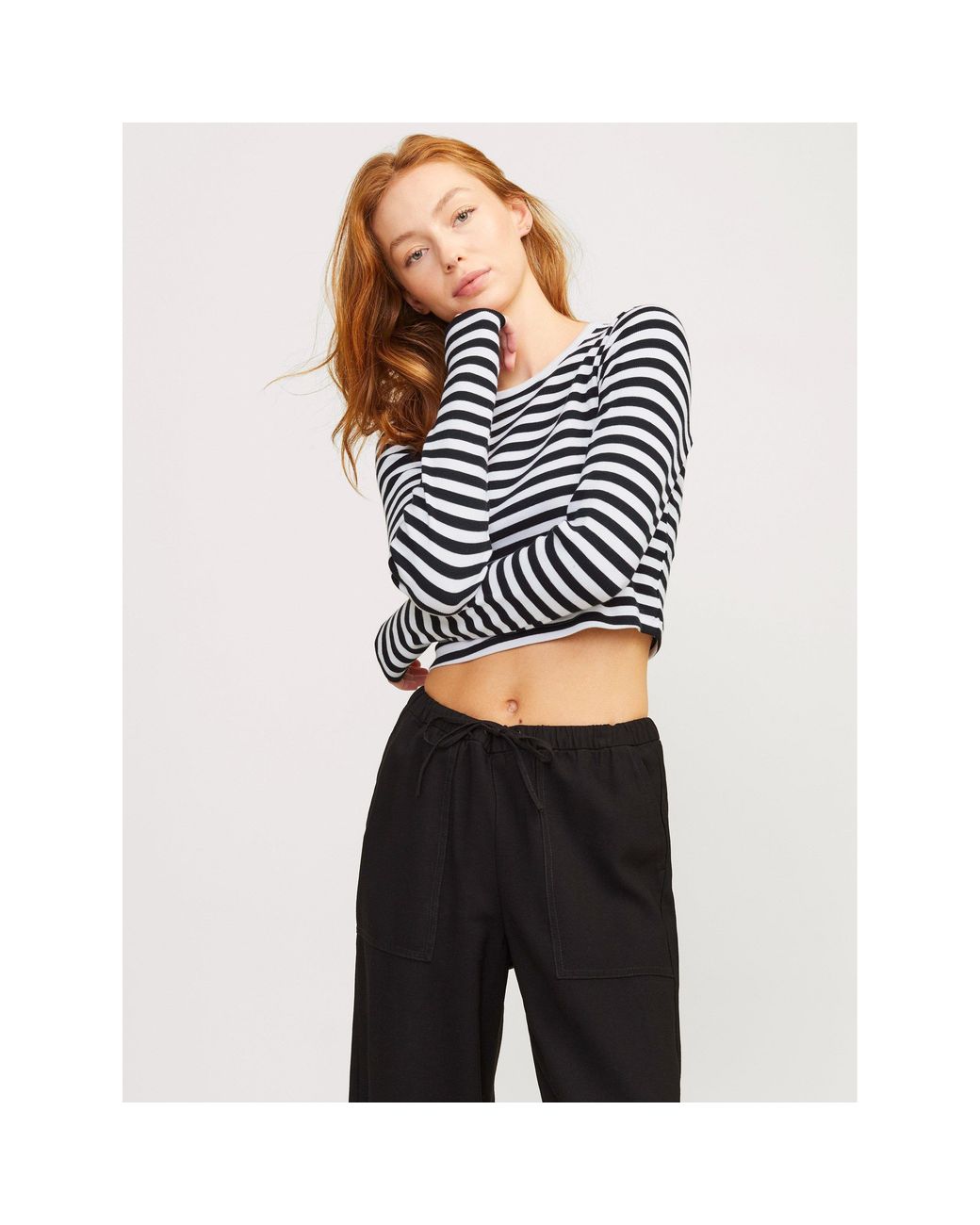JJXX Blue Feline Long-Sleeve Striped Crop Top