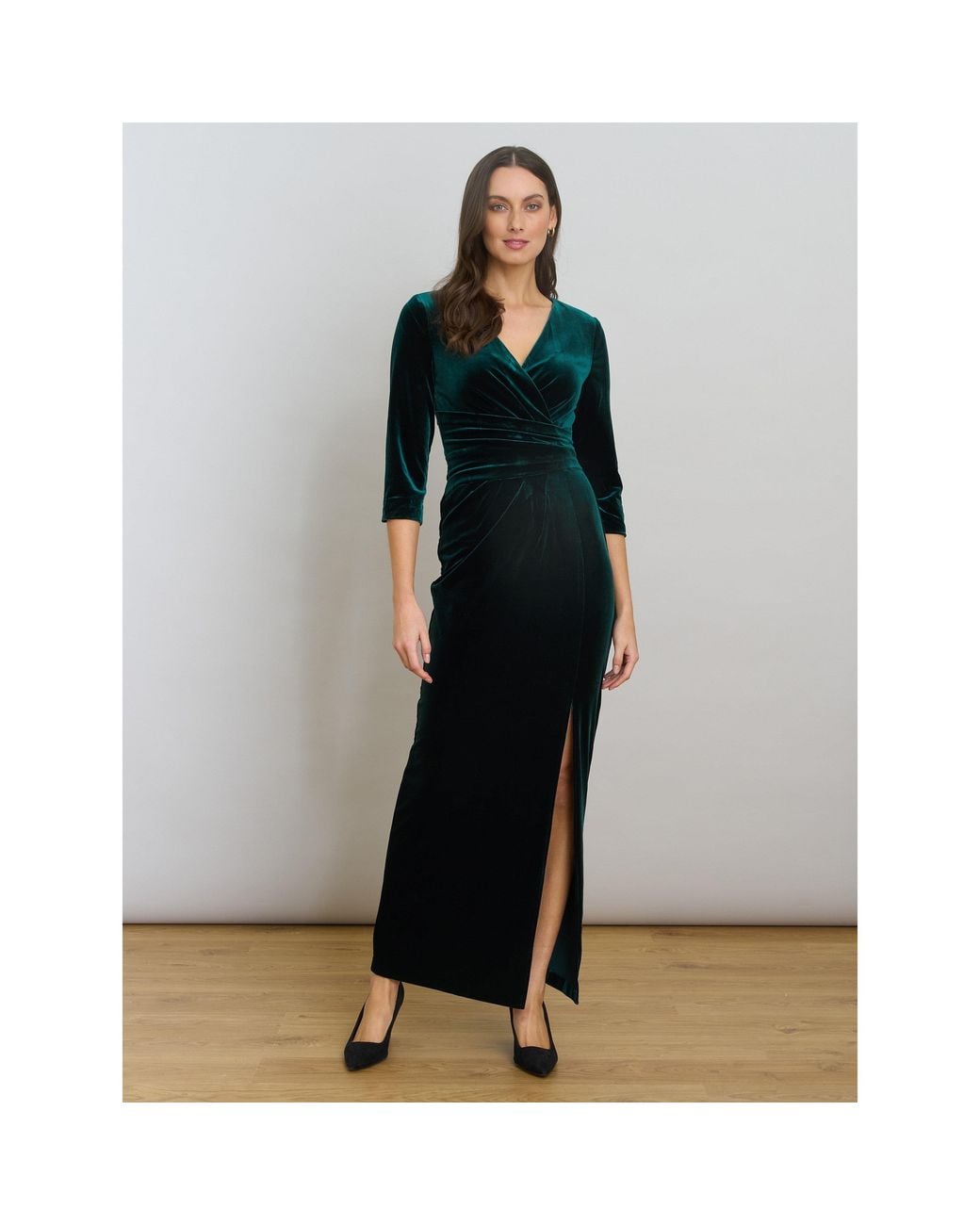 Gina Bacconi Blue Sissi Velvet Wrap Maxi Dress