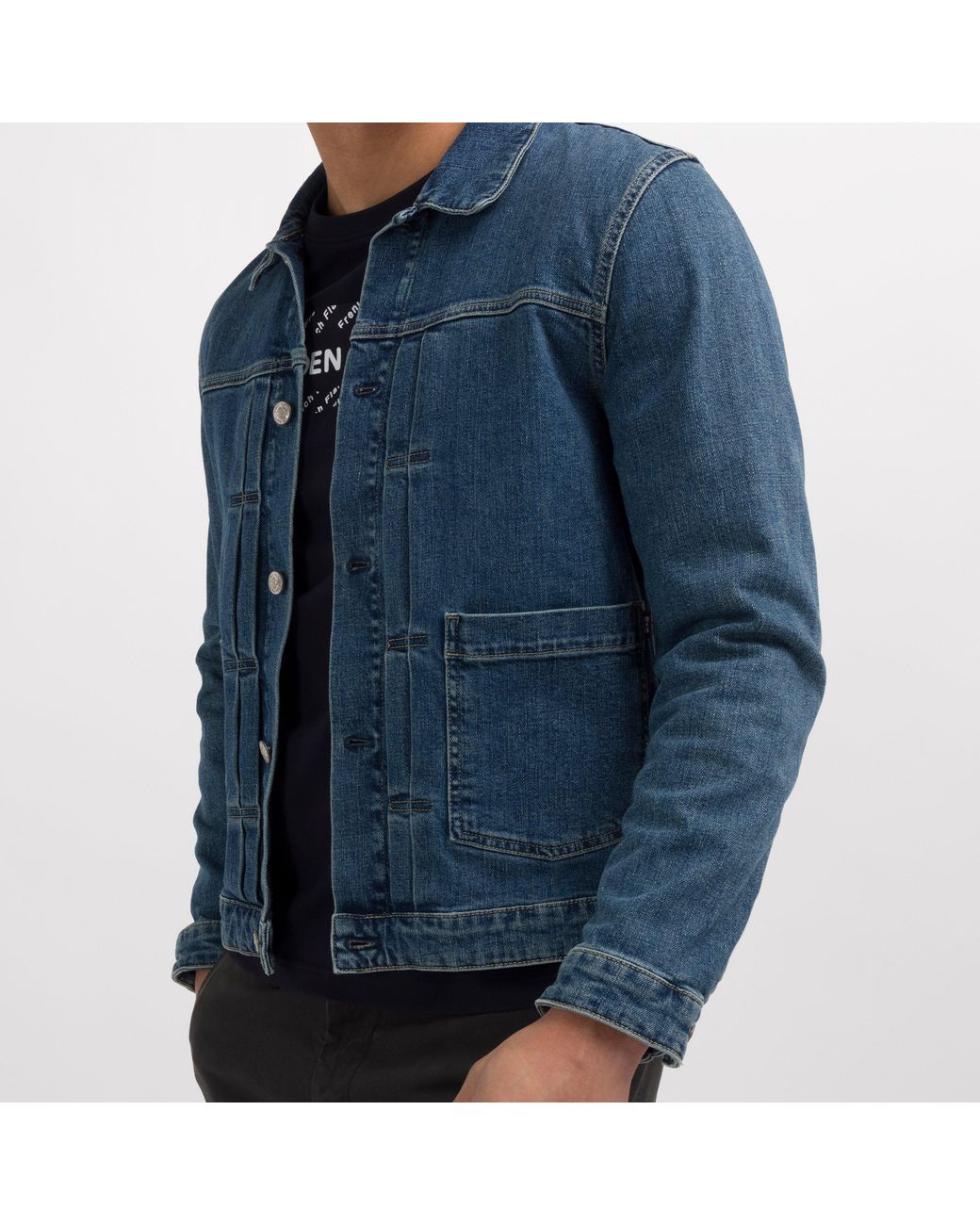 Eden Park Blue Denim Cotton Button Front Patch Pocket Jacket for men
