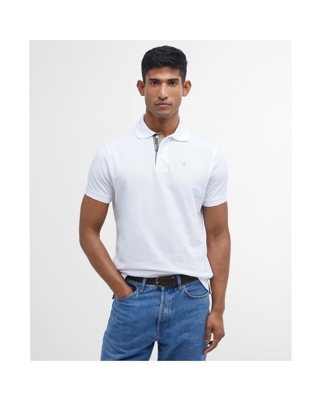 Barbour White Tartan Pique Polo Shirt for men