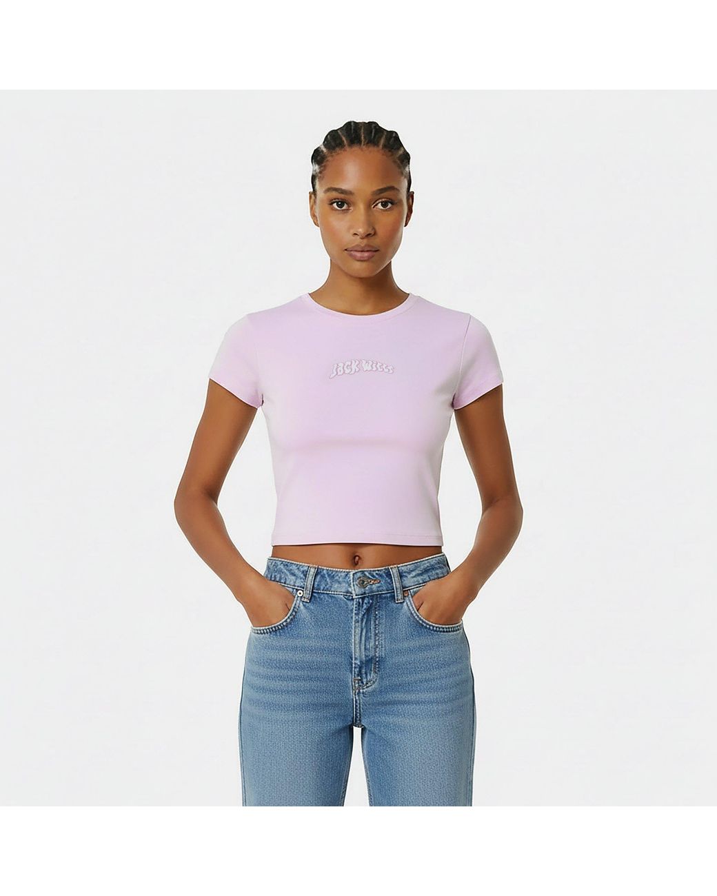 Jack Wills Purple Graphic Cap-Sleeved Crop Top