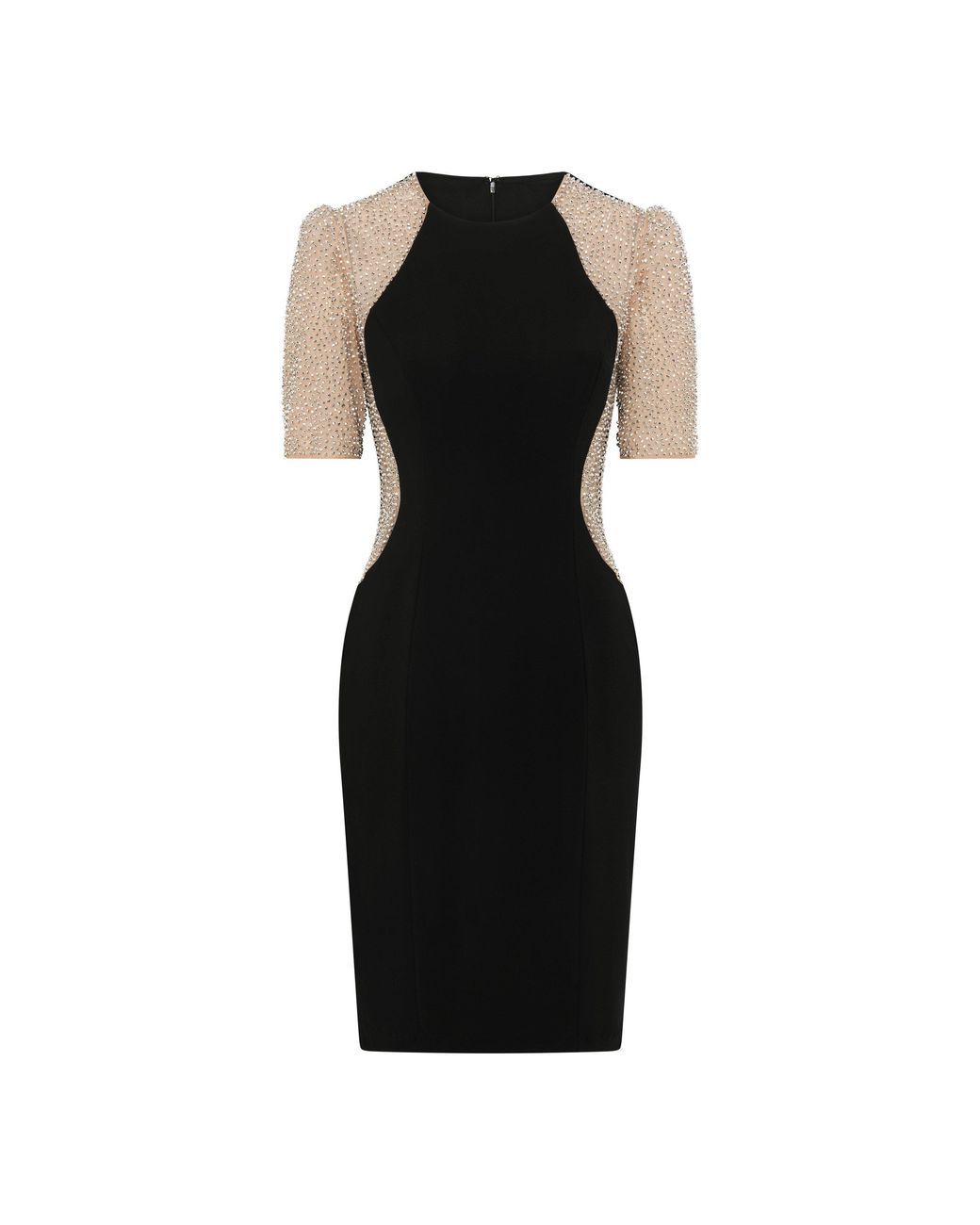 Gina Bacconi Black Shelly Jersey Mesh Beaded Dress