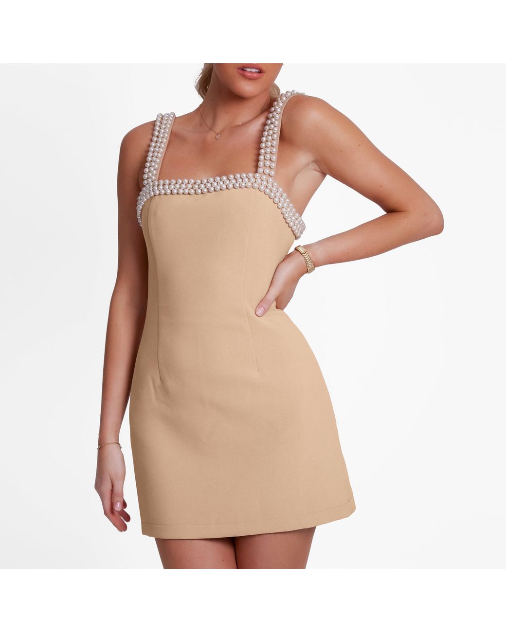 Odd Muse Natural The Ultimate Muse Pearl Trim Mini Dress