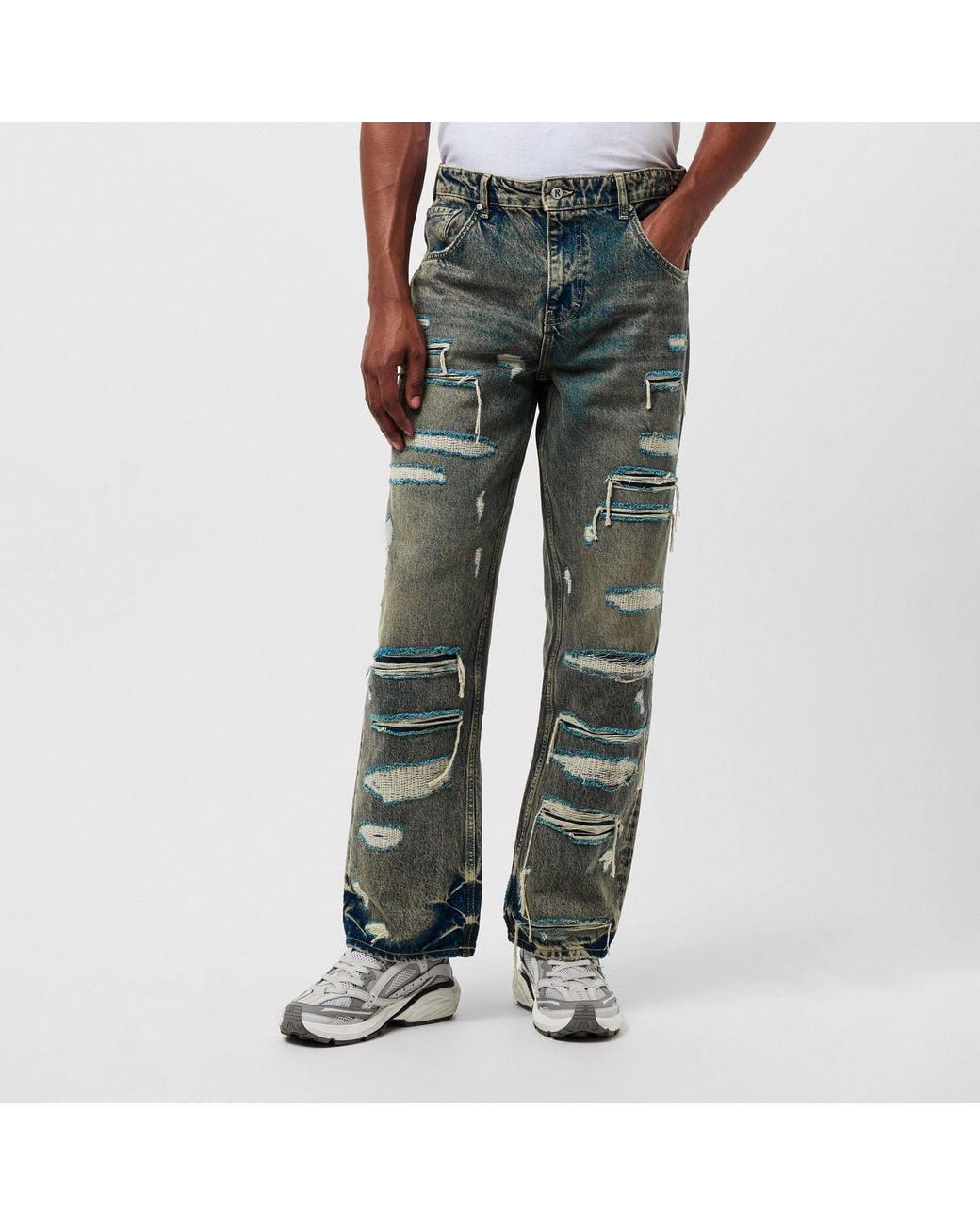 Represent Gray Denim Straight Leg Jeans for men