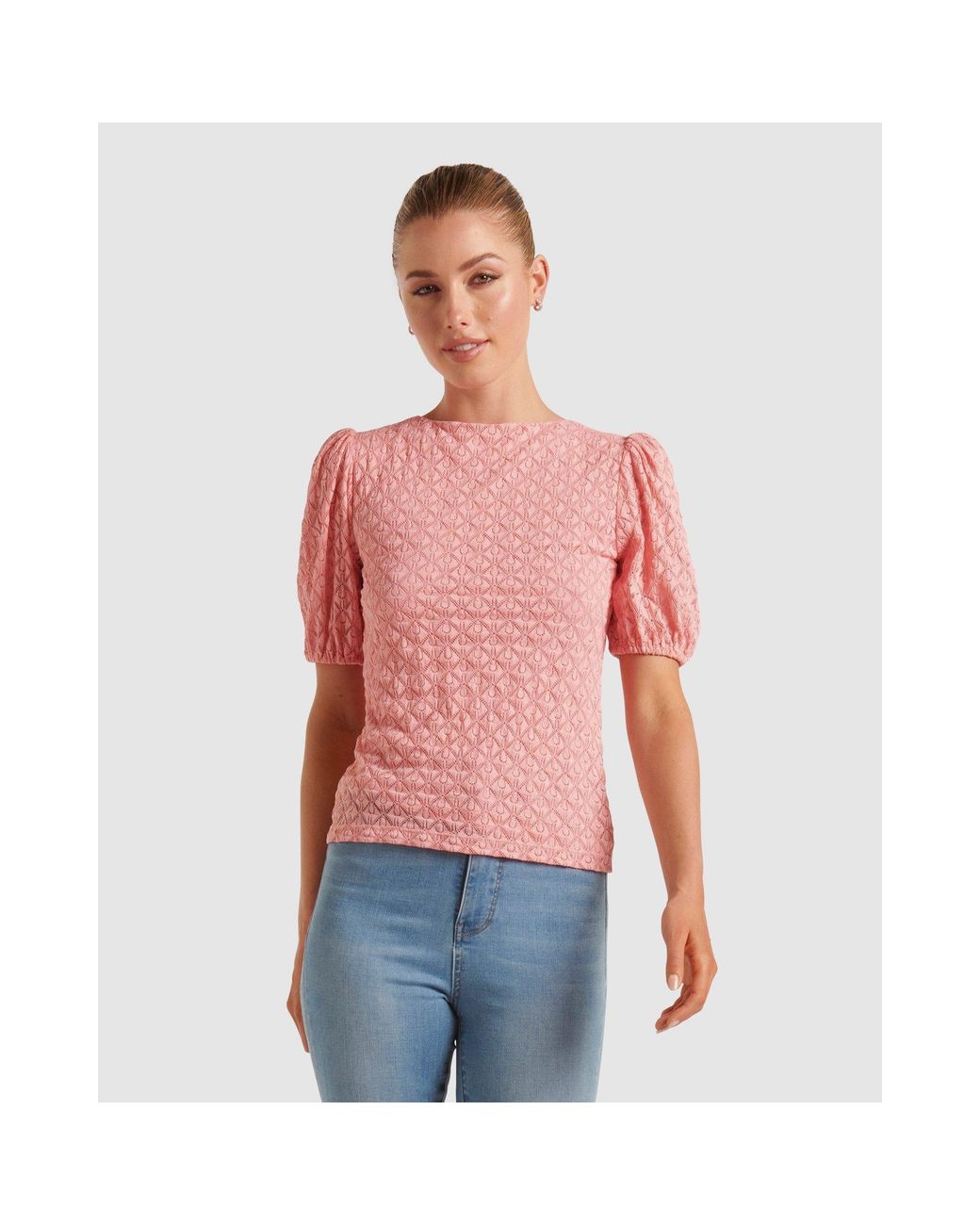 Forever New Blue Shiloh Lace Crew Neck Top