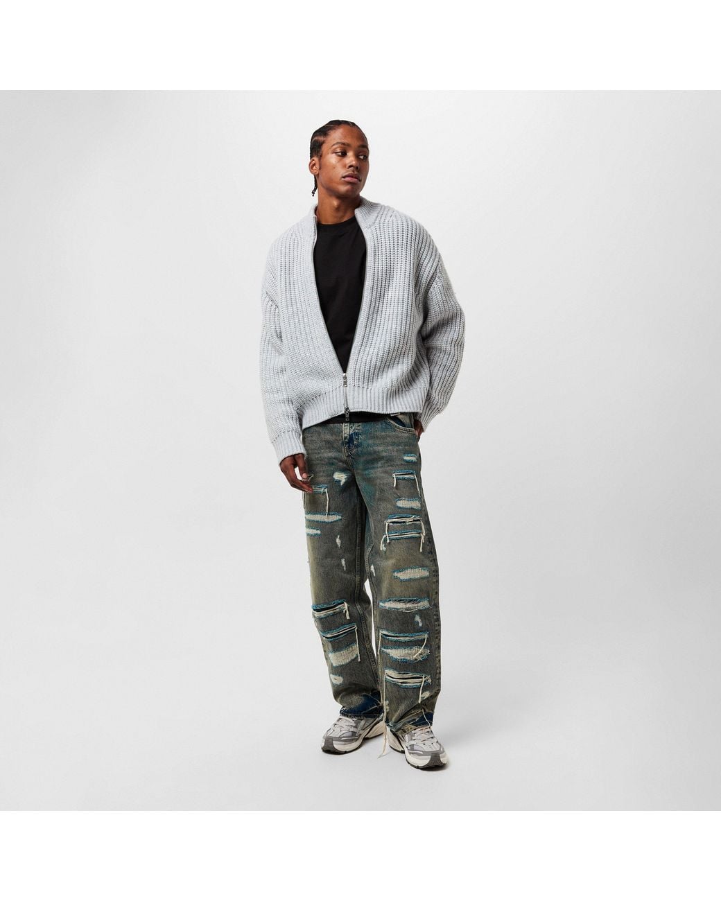 Represent Gray Denim Straight Leg Jeans for men