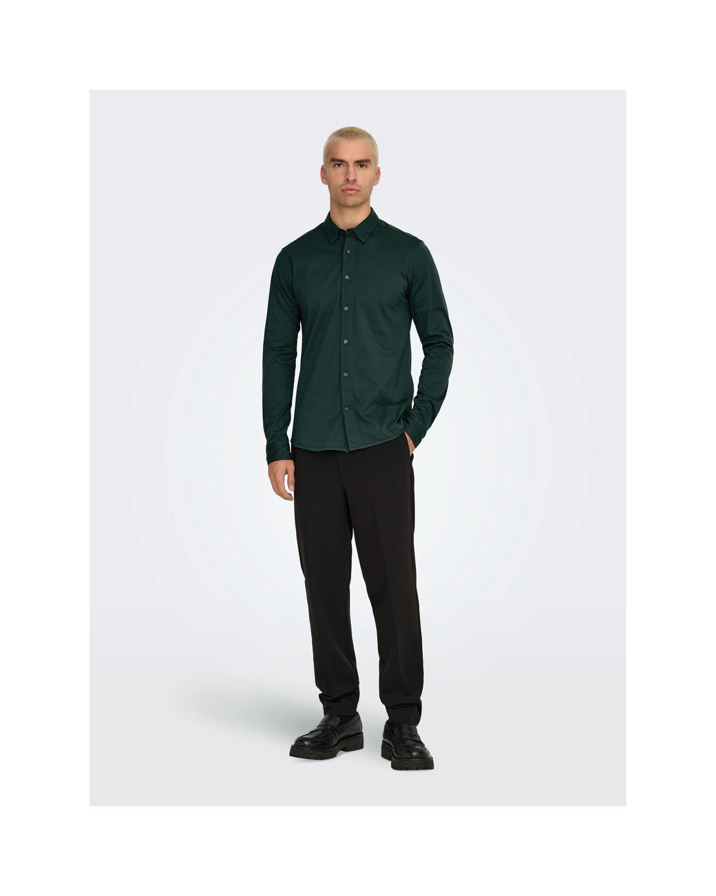 ONLY Green Long-Sleeve Plain Shirt for men