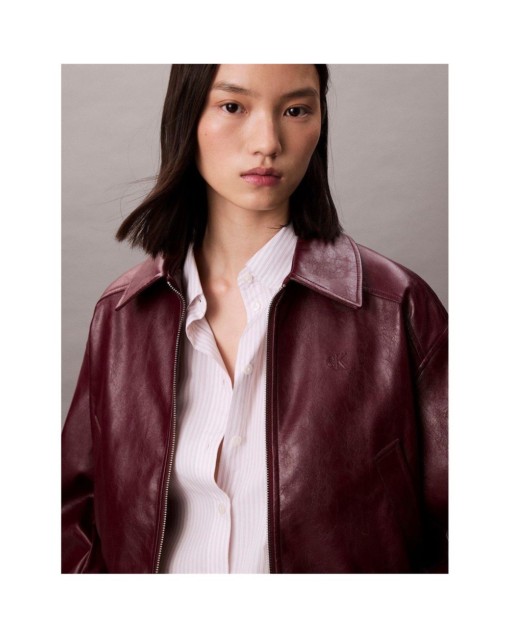 Calvin Klein Brown Cropped Faux Leather Jacket