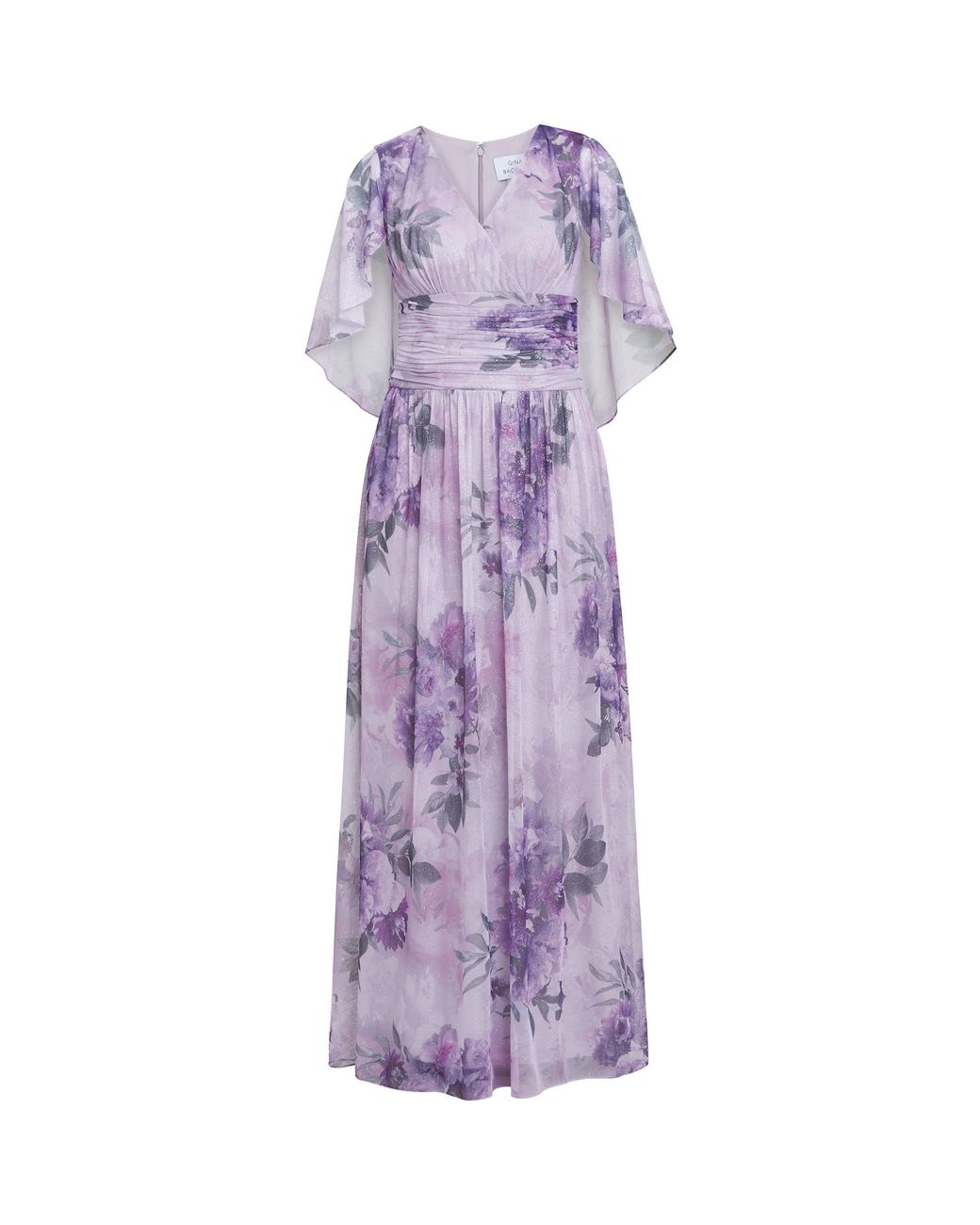 Gina Bacconi Purple Caroline Maxi Dress With Overlay Sleeves