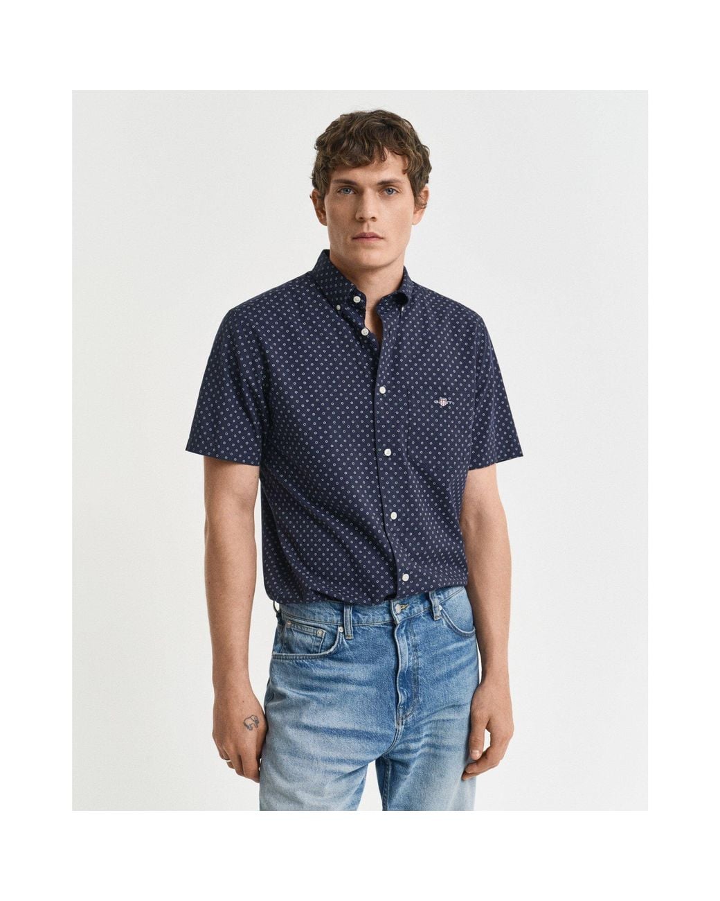 Gant Blue Micro Print Short Sleeve Shirt for men