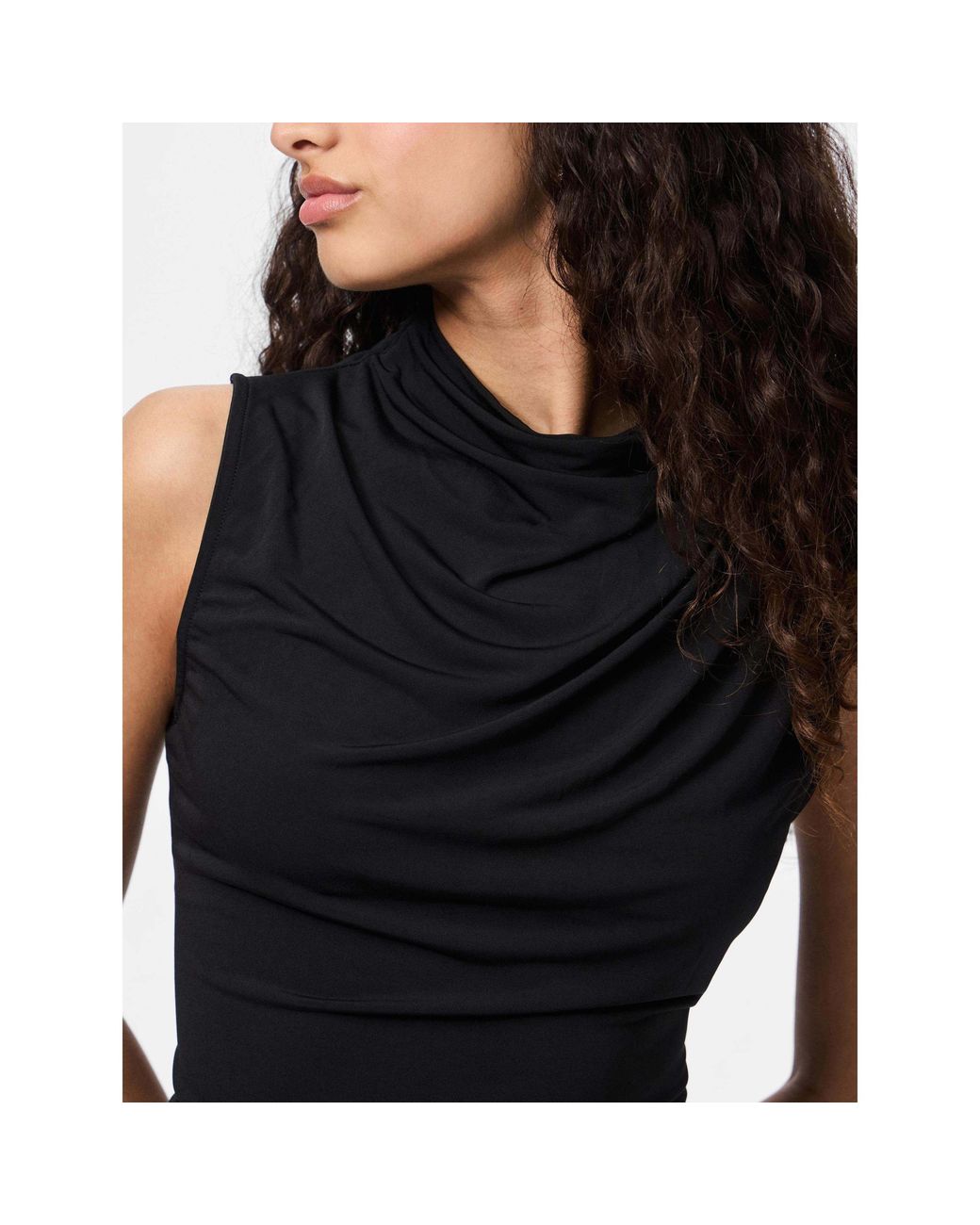 Pieces Black Madison Draped Sleeveless Slim-Fit Shirt