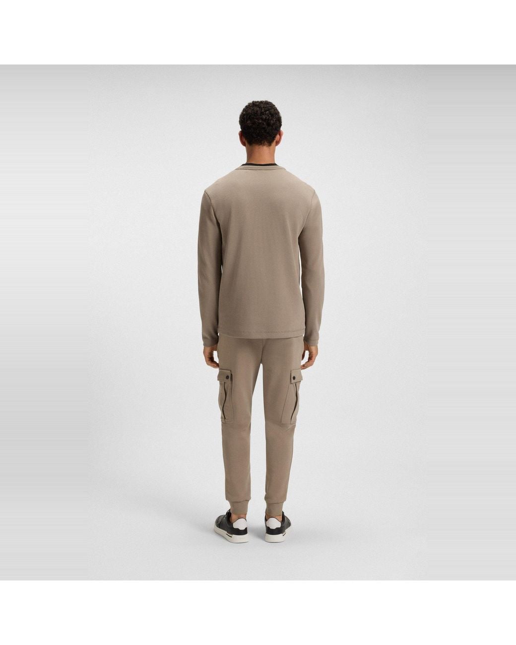 Boss Brown Tempesto Long-Sleeve Cotton Crew-Neck Polo Shirt for men