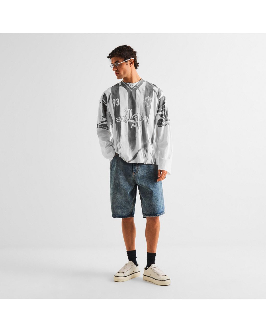 Represent Gray England Long-Sleeve Cotton Graphic Oversized T-Shirt for men