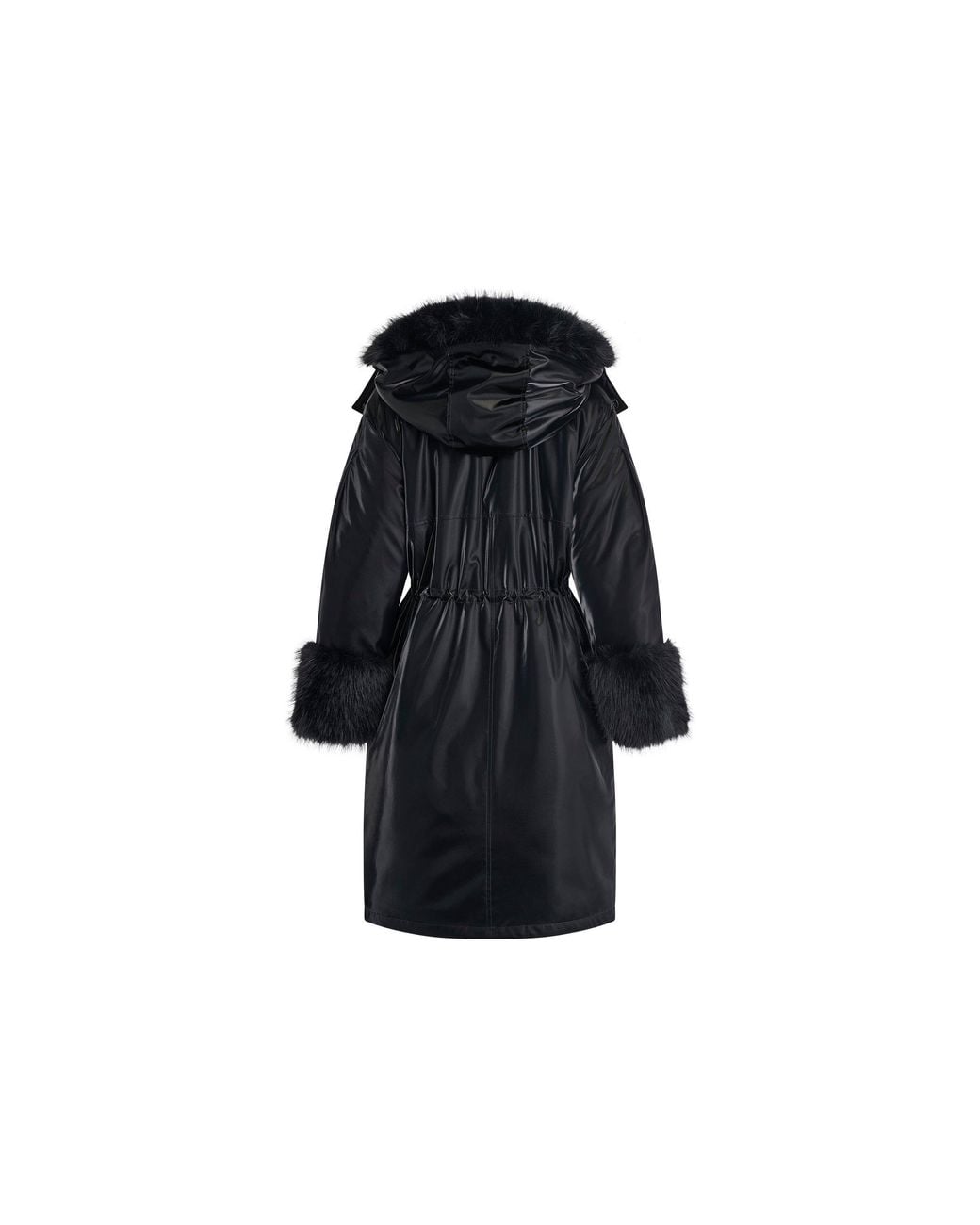 DKNY Black Sportswear Faux Fur Long Jacket