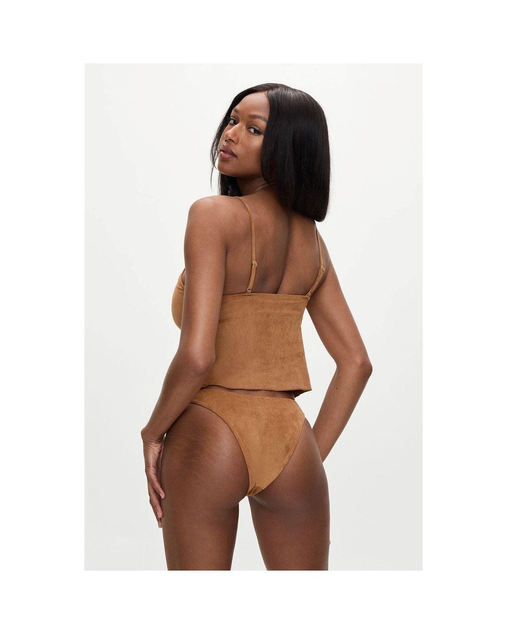 Frankie's Bikinis Brown X Bella Hadid Dove Suede Bikini Bottom