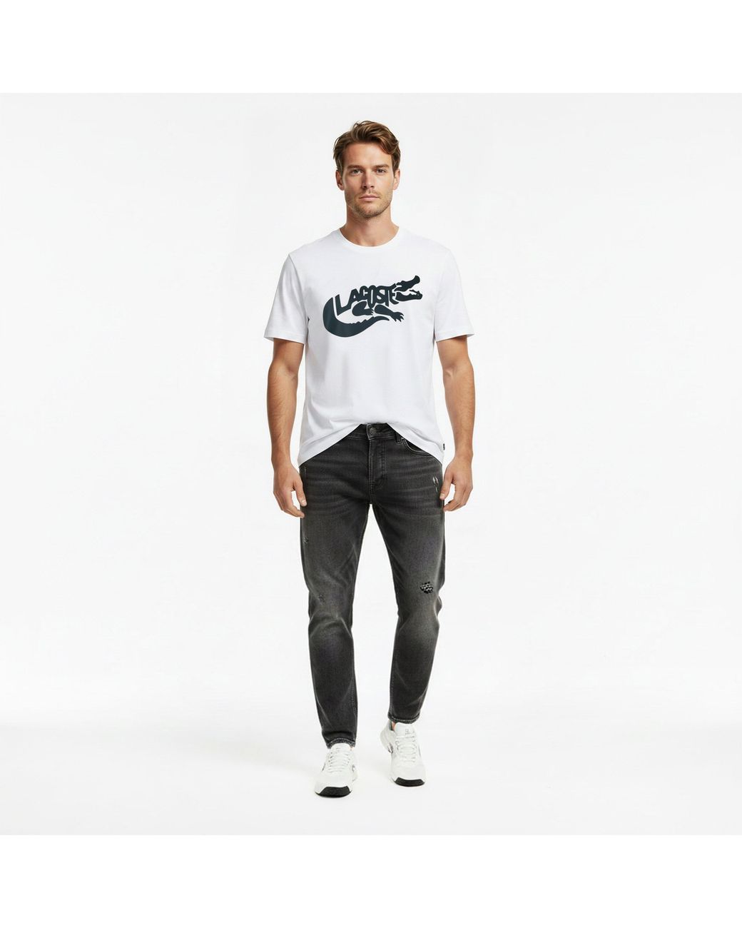 Lacoste White Script Croc Cotton Short-Sleeve T-Shirt for men