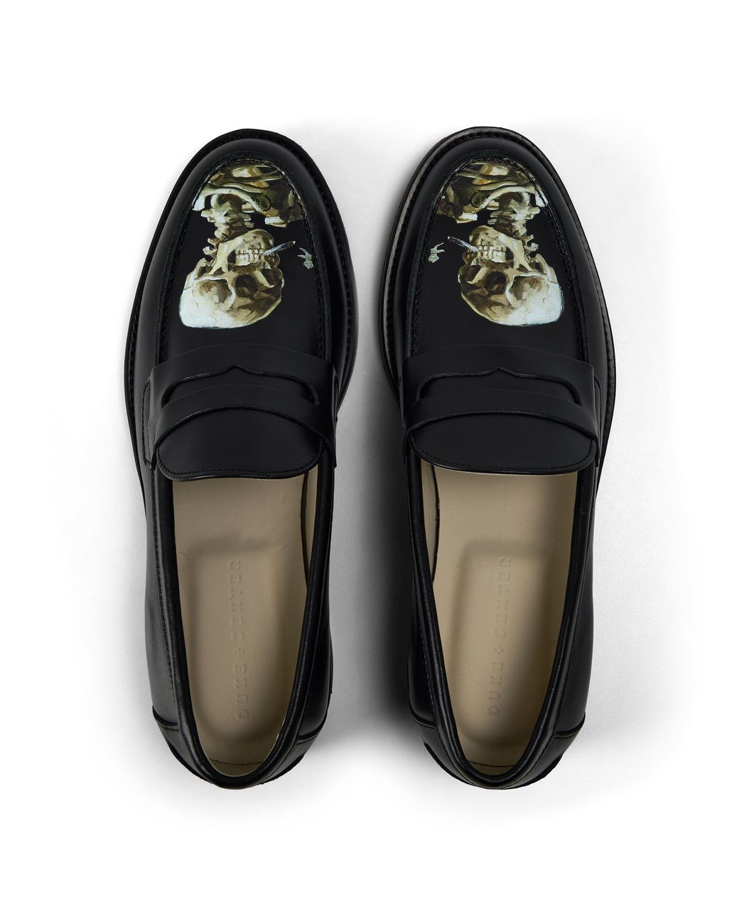 Duke & Dexter Black Skull Penny Loafers for men