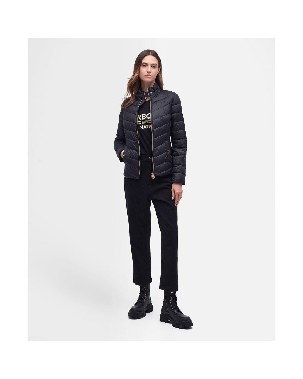 Barbour Blue Auburn Quilted Long Sleeve Funnel Neck Slim Fit Short Puffer Jacket