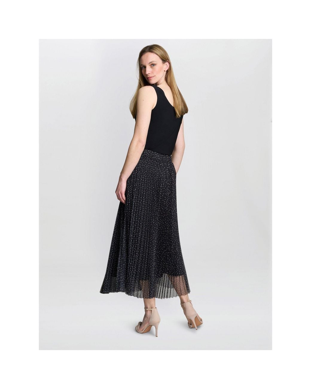 Gina Bacconi Black Roslynn Pleated Mesh Skirt