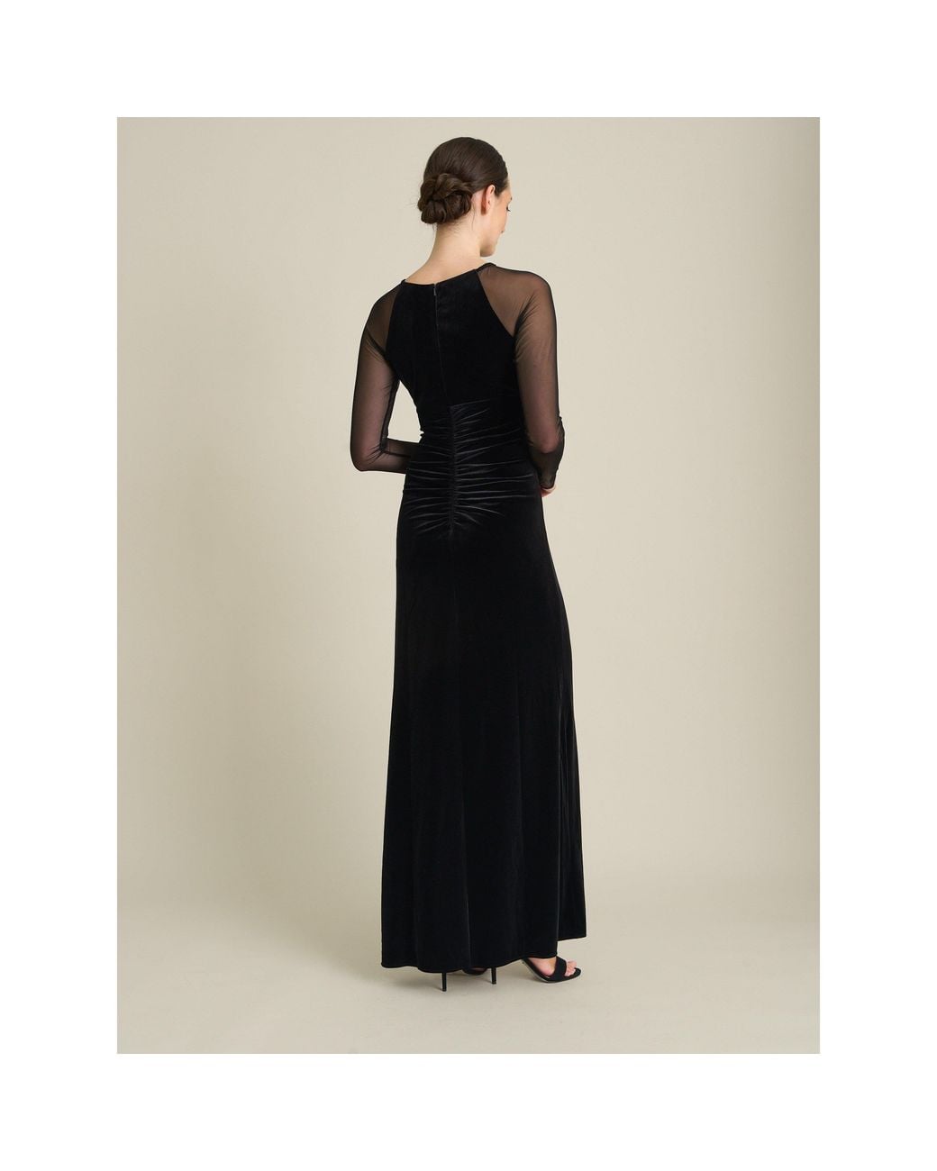 Gina Bacconi Natural Sheridan Velvet Maxi Dress With Sheer Sleeves