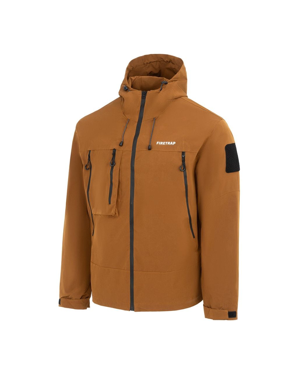 Firetrap Brown Windproof Hooded Long Sleeve Windbreaker for men