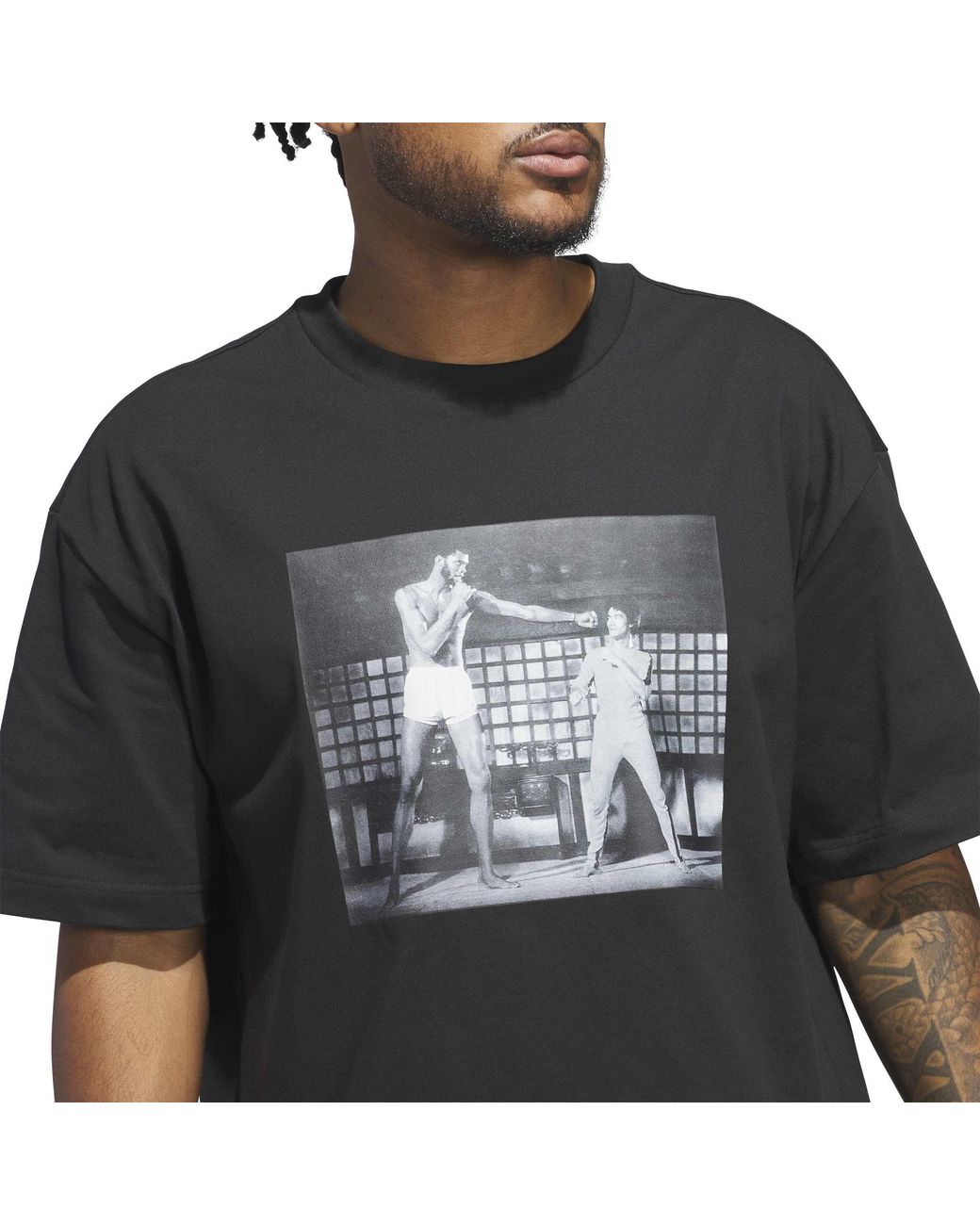 Adidas Black Bruce Lee Kick Cotton Short-Sleeve Oversized-Fit T-Shirt for men