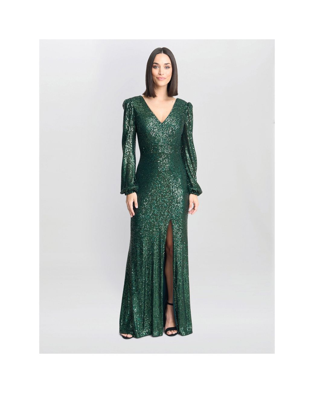 Gina Bacconi Green Alison Sequn V Neck Maxi Dress