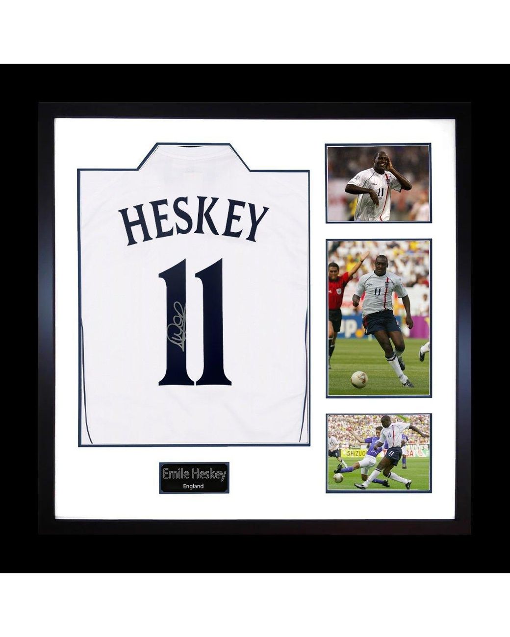 The Fan Cave White Emile Heskey Signed England Shirt Elite Frame