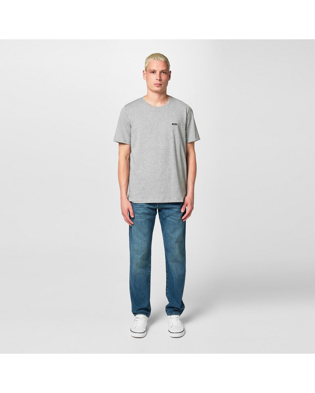 Boss Gray Bodywear Mix & Match Premium Cotton T-Shirt With Logo Detail for men