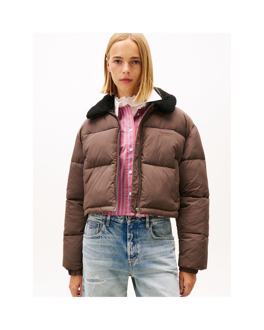 Tommy Hilfiger Brown Teddy Colour Short Puffer Jacket
