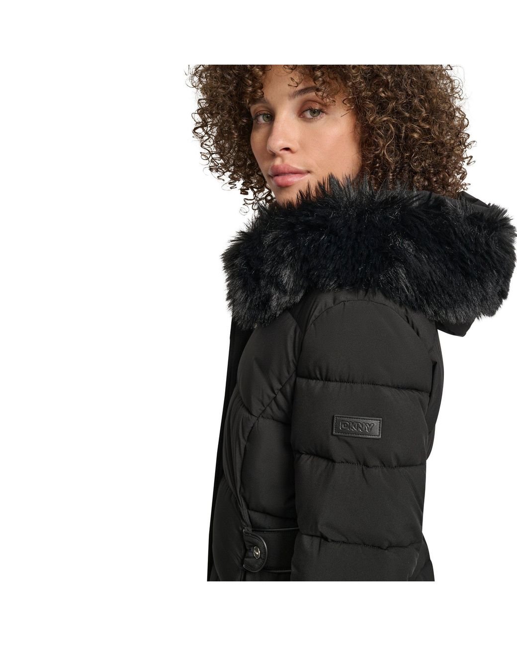 DKNY Black Longline Long Puffer Jacket