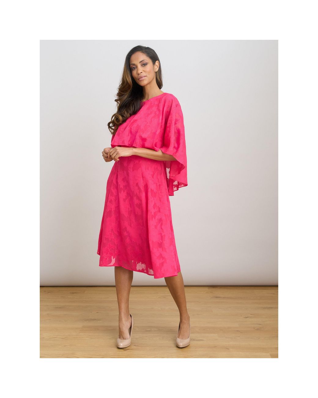 Gina Bacconi Pink Milly Jacquard Metallic Thread Dress