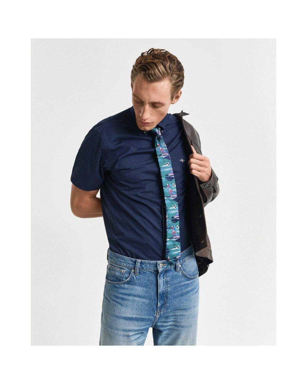 Gant Blue Regular Fit Classic Poplin Short Sleeve Shirt for men