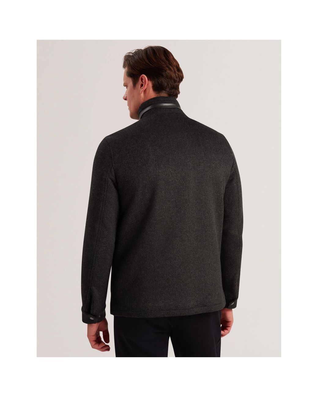 Ted Baker Black Funnel Neck Overcoat for men