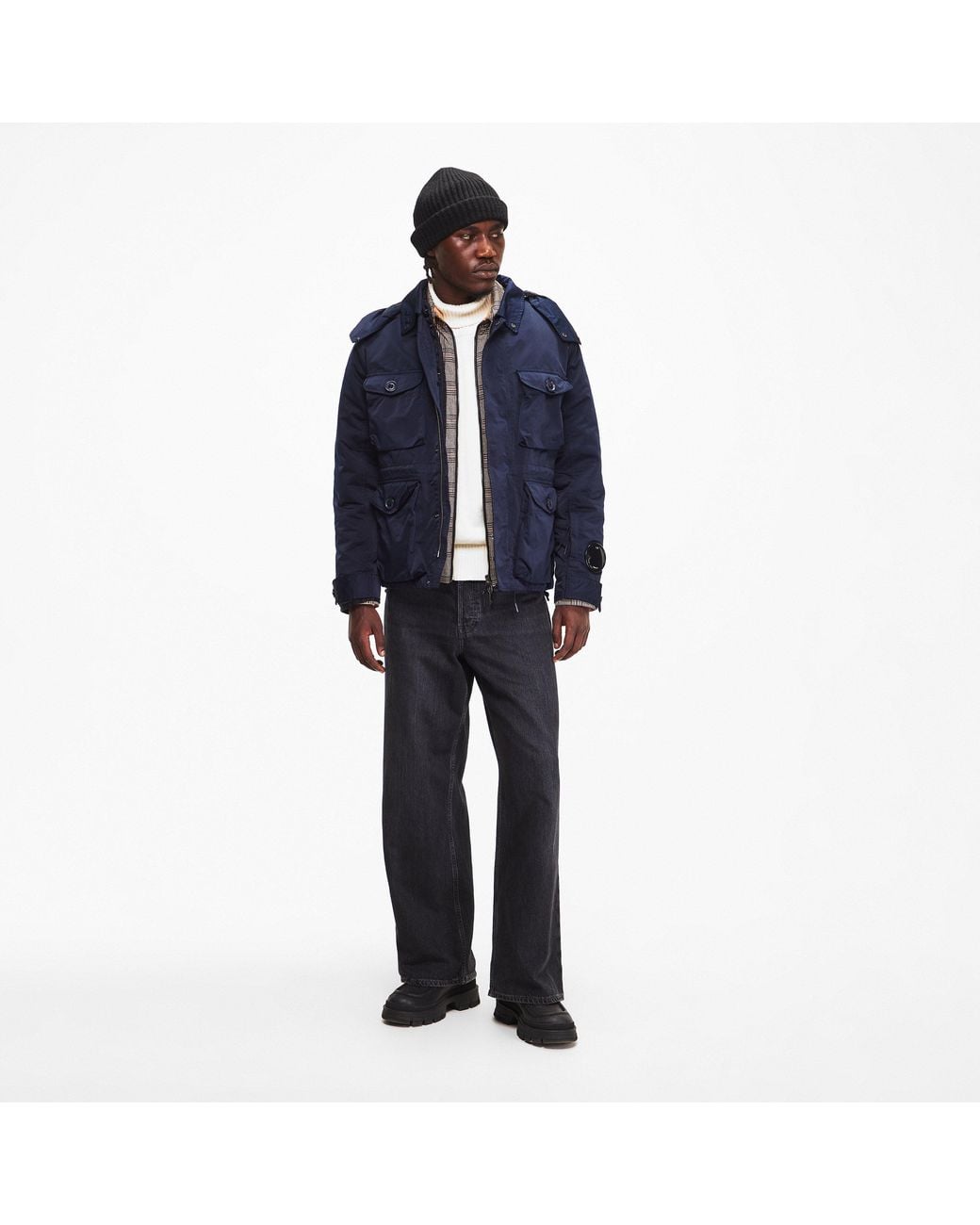 C P Company Blue Mille Micro Hooded Long Sleeve Zip Parka for men